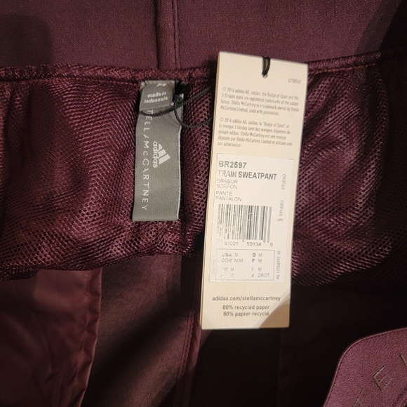 Adidas by Stella McCartney Train Track Pants Size Medium Burgundy Zip Bottom NWT - Picture 6 of 8